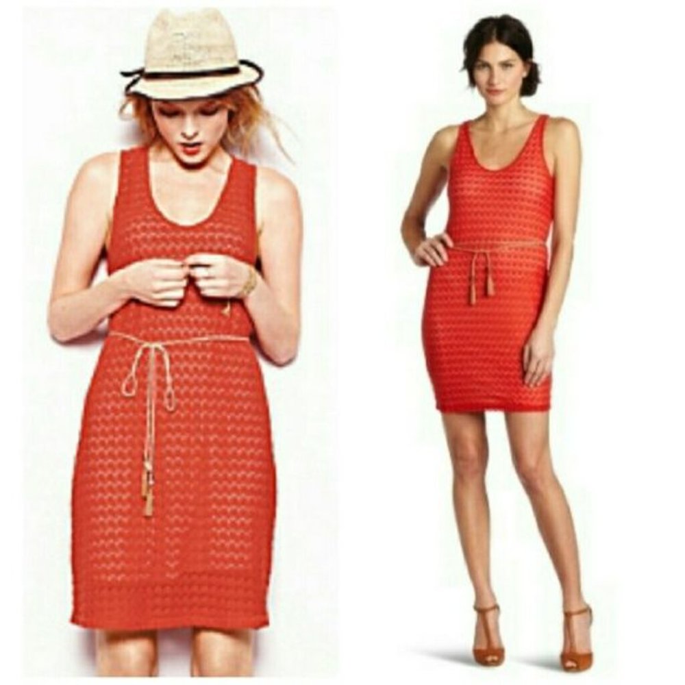 Sanctuary Orange Crochet Lace Lined Sleeveless Dress Size M